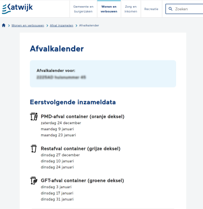 gemeente Katwijk real-time afvalkalender koppeling WasteXL